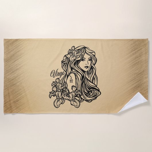 《星座》乙女座〔占星術の〕十二宮図アンティークスパインのパーソナル文字 ビーチタオル (正面)