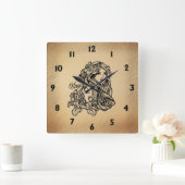 《星座》乙女座〔占星術の〕十二宮図アンティークルックと黒い数字 スクエア壁時計 (ホーム)