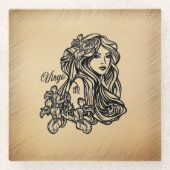 《星座》乙女座〔占星術の〕十二宮図アンティークルック ガラスコースター (正面)