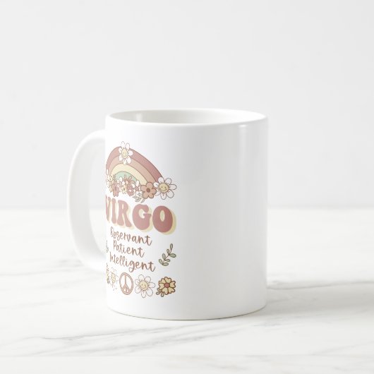 《星座》乙女座〔占星術の〕十二宮図グルーヴィレトロフローラレインボー コーヒーマグカップ (正面左)