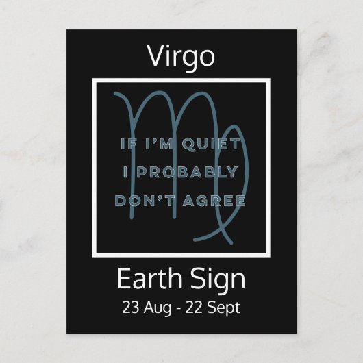 《星座》乙女座〔占星術の〕十二宮図サインおもしろい引用文（青と白） ポストカード (正面)