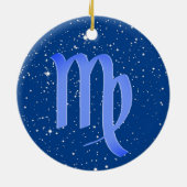 《星座》乙女座〔占星術の〕十二宮図サインと星オン深いブルー セラミックオーナメント (裏面)