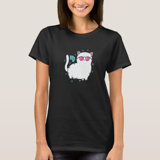 《星座》乙女座〔占星術の〕十二宮図サインを猫占星術 Tシャツ (正面)