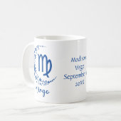 《星座》乙女座〔占星術の〕十二宮図サインアストロロジー誕生日ブルーホワイト コーヒーマグカップ (正面左)