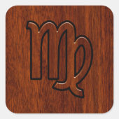 《星座》乙女座〔占星術の〕十二宮図サインインマホガニー木材スタイルデコール スクエアシール (正面)