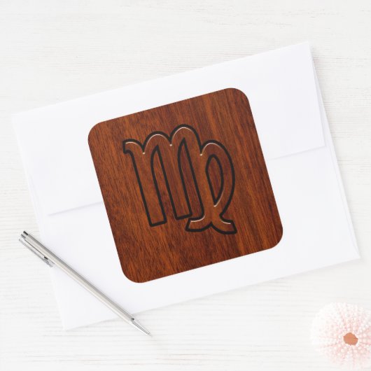 《星座》乙女座〔占星術の〕十二宮図サインインマホガニー木材スタイルデコール スクエアシール (封筒)