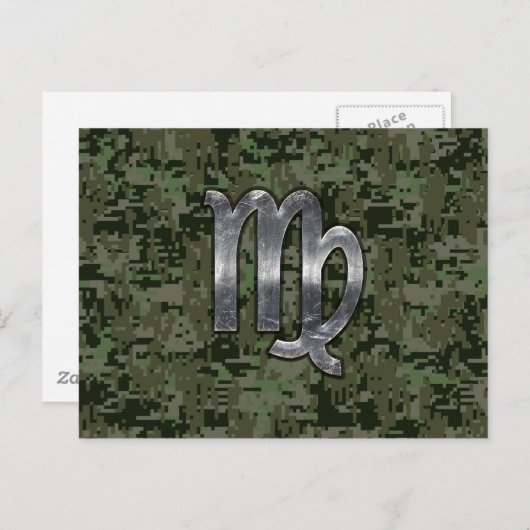 《星座》乙女座〔占星術の〕十二宮図サインオンオリーブグリーンデジタル迷彩柄 ポストカード (正面/裏面)