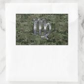 《星座》乙女座〔占星術の〕十二宮図サインオングリーンデジタル迷彩柄スタイル 長方形シール (バッグ)