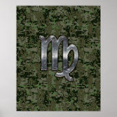 《星座》乙女座〔占星術の〕十二宮図サインオングリーンデジタル迷彩柄 ポスター (正面)