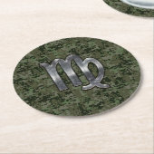 《星座》乙女座〔占星術の〕十二宮図サインオングリーンデジタル迷彩柄 ラウンドペーパーコースター (アングル)