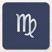 《星座》乙女座〔占星術の〕十二宮図サインオンネイビーブルーカーボンファイバープリント スクエアペーパーコースター (正面)