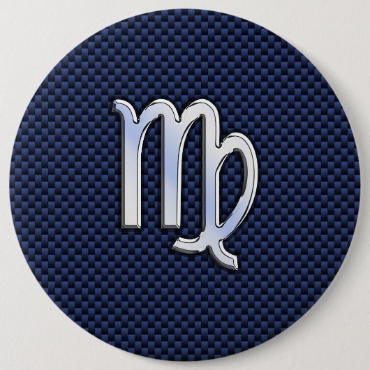 《星座》乙女座〔占星術の〕十二宮図サインオンネイビーブルーカーボンファイバープリント 缶バッジ (正面)