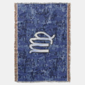 《星座》乙女座〔占星術の〕十二宮図サインオンネイビーブルーデジタルカモフラージュ スローブランケット (正面縦)