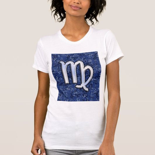《星座》乙女座〔占星術の〕十二宮図サインオンブルーデジタルカモフラージュ Tシャツ (正面)