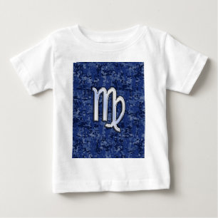 《星座》乙女座〔占星術の〕十二宮図サインオンブルーデジタル迷彩 ベビーTシャツ