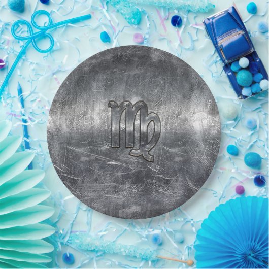《星座》乙女座〔占星術の〕十二宮図サインシルバー動揺してスタイル ペーパープレート (パーティー)