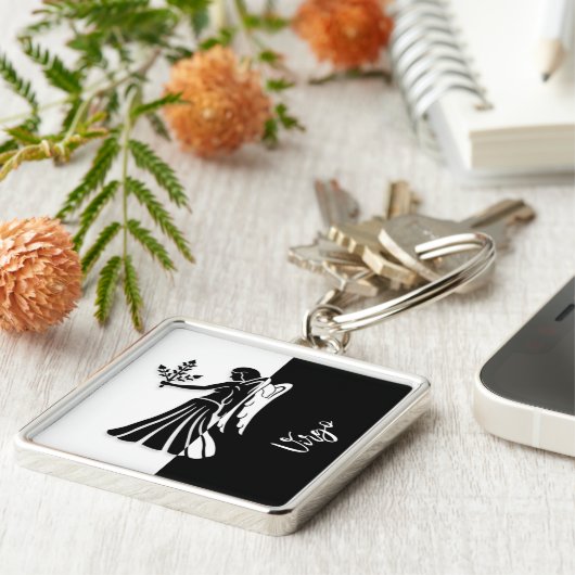 《星座》乙女座〔占星術の〕十二宮図サイン、白黒キーチェーン キーホルダー (側面)