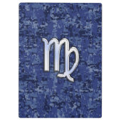 《星座》乙女座〔占星術の〕十二宮図シルバーサインオンネイビーブルーデジタル迷彩柄 クリップボード (裏面)