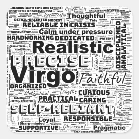 《星座》乙女座〔占星術の〕十二宮図ワードクラウドインスピレーションキーチェーン スクエアシール (正面)