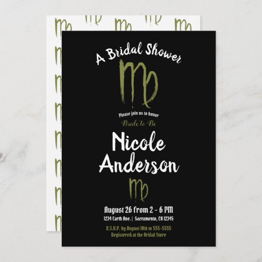 《星座》乙女座〔占星術の〕十二宮図占星術サマー秋ブライダルシャワー 招待状 (正面/裏面)