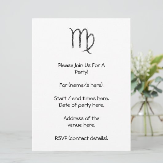 《星座》乙女座。〔占星術の〕十二宮図星座ブラック. 招待状 (スタンド正面)