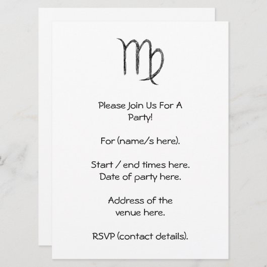 《星座》乙女座。〔占星術の〕十二宮図星座ブラック. 招待状 (正面/裏面)