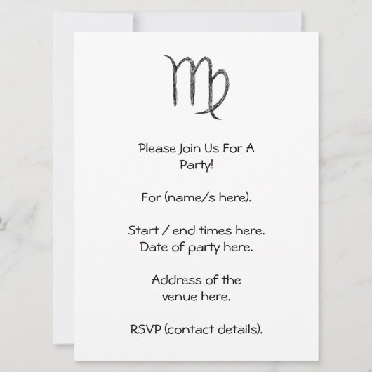 《星座》乙女座。〔占星術の〕十二宮図星座ブラック. 招待状 (正面)