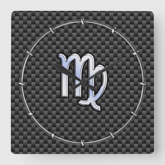 《星座》乙女座〔占星術の〕十二宮図標識炭炭素繊維プリント スクエア壁時計 (正面)