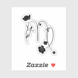 《星座》乙女座〔占星術の〕十二宮図標識誕生フラワーブラックモダンシック シール