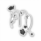 《星座》乙女座〔占星術の〕十二宮図標識誕生フラワーブラックモダンシック シール (正面)