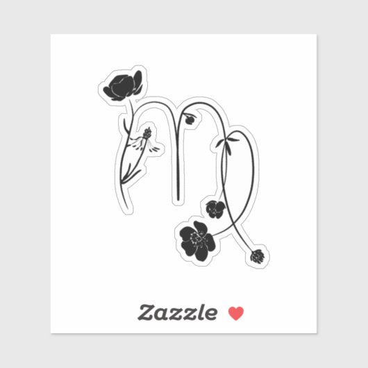 《星座》乙女座〔占星術の〕十二宮図標識誕生フラワーブラックモダンシック シール (シート)