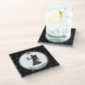 《星座》乙女座〔占星術の〕十二宮図標識、白黒ガラスコースター ガラスコースター (アングル)