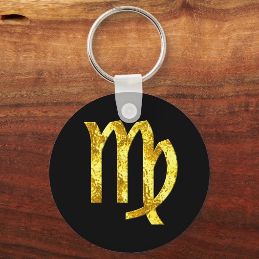 《星座》乙女座〔占星術の〕十二宮図記号ブラック金ゴールド記号 キーホルダー (正面)