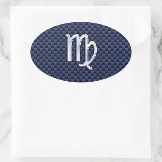 《星座》乙女座〔占星術の〕十二宮図銀標識青色炭素繊維プリント 楕円形シール (バッグ)