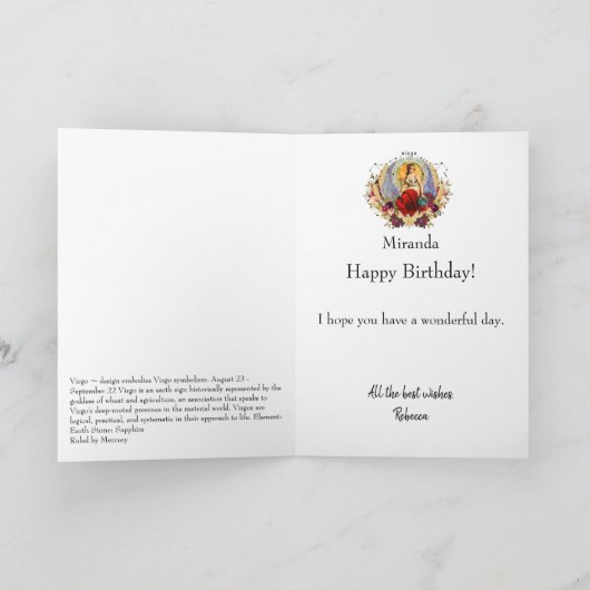 《星座》乙女座〔占星術の〕十二宮図9月誕生日個人用名 カード (内部)