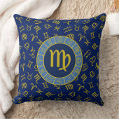 《星座》乙女座〔占星術の〕十二宮図+星占い記号パターン金ゴールド+ブルース クッション (ブランケット)