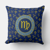 《星座》乙女座〔占星術の〕十二宮図+星占い記号パターン金ゴールド+ブルース クッション (正面)