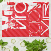 《星座》乙女座;緋色の赤ストライプ色 キッチンタオル (折り畳み)