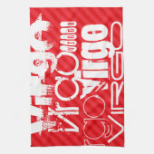 《星座》乙女座;緋色の赤ストライプ色 キッチンタオル (縦)