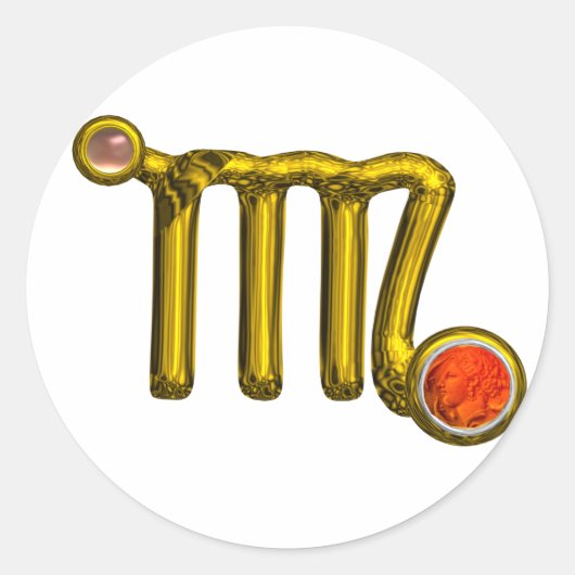《星座》乙女座/金ゴールドオレンジ酸〔占星術の〕十二宮図標識ジュエル ラウンドシール (正面)