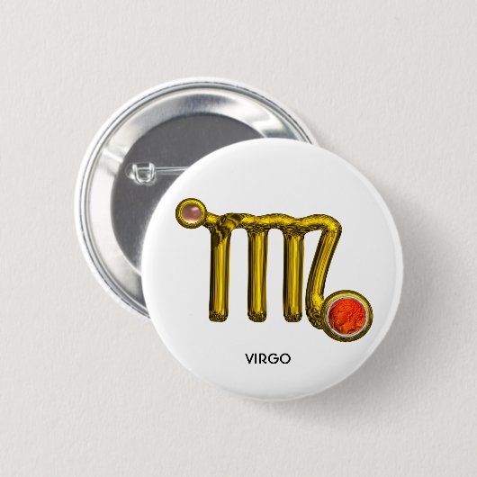 《星座》乙女座/金ゴールドオレンジ酸〔占星術の〕十二宮図標識ジュエル 缶バッジ (正面&裏面)