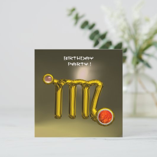 《星座》乙女座/金ゴールド〔占星術の〕十二宮図サインジュエルグレー誕生日パーティー 招待状 (スタンド正面)