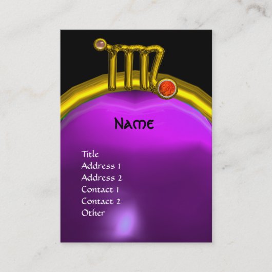 《星座》乙女座/金ゴールド〔占星術の〕十二宮図サインジュエルパープルジェムモノグラム 名刺 (正面)