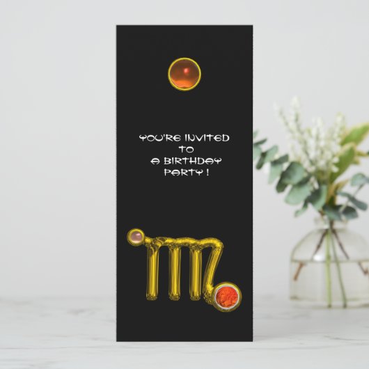 《星座》乙女座/金ゴールド〔占星術の〕十二宮図サインジュエルブラック誕生日パーティー 招待状 (スタンド正面)