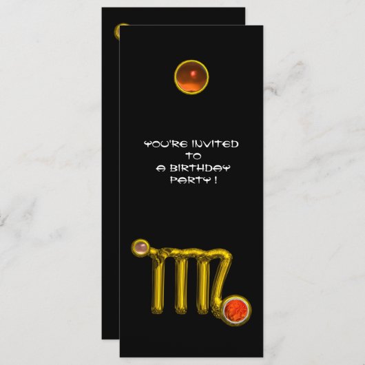 《星座》乙女座/金ゴールド〔占星術の〕十二宮図サインジュエルブラック誕生日パーティー 招待状 (正面/裏面)