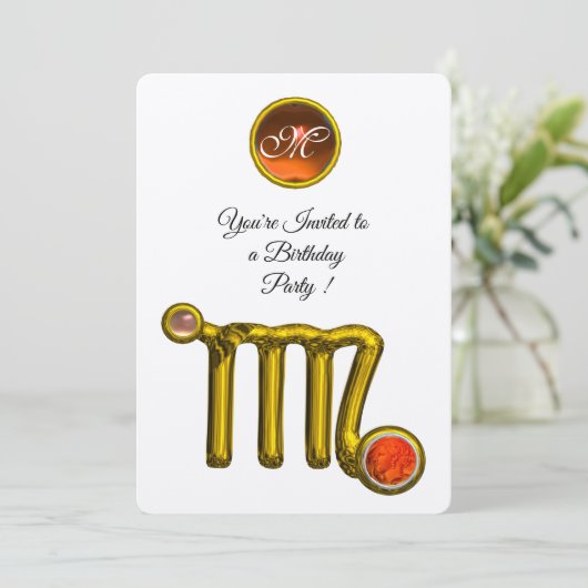 《星座》乙女座/金ゴールド〔占星術の〕十二宮図サインジュエルホワイトバースデーパーティー 招待状 (スタンド正面)