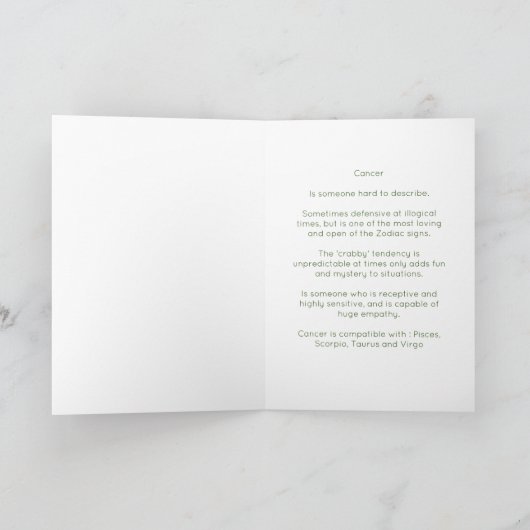 星座：蟹座 'ザ・クラブ' カード (内部)