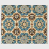 星形のアールデコ、青と茶色 ラッピングペーパー (フラット)