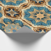 星形のアールデコ、青と茶色 ラッピングペーパー (角)