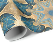 星形のアールデコ、青と茶色 ラッピングペーパー (ロールコーナー)